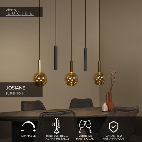 Lucide JOSIANE - Suspension - 3xG9 - Noir - Vibes
