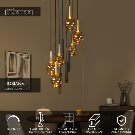 Lucide JOSIANE - Suspension - Ø 55 cm - 6xG9 - Convient aux mezzanines et plafonds hauts - Noir - Vibes