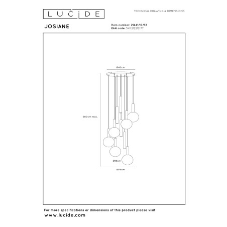 Lucide JOSIANE - Suspension - Ø 55 cm - 6xG9 - Convient aux mezzanines et plafonds hauts - Noir - Vibes