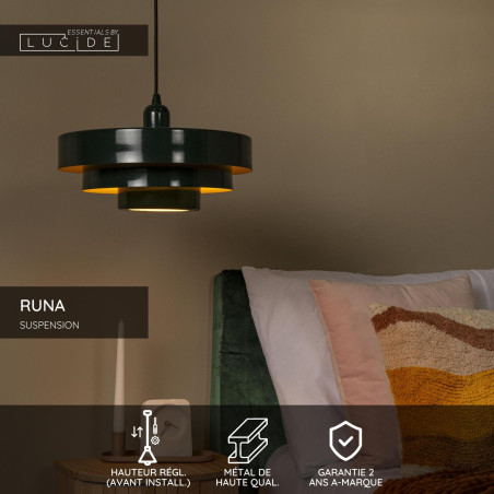 Lucide RUNA - Suspension - Ø 35 cm - 1xE27 - Vert - Essential