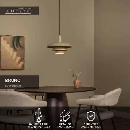 Lucide BRUNO - Suspension - Ø 38 cm - 1xE27 - Taupe - Essential