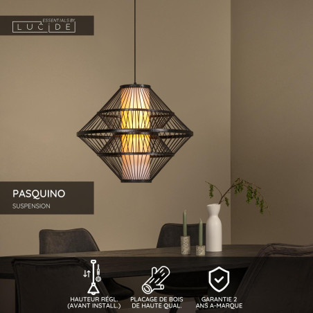 Lucide PASQUINO - Suspension - Ø 60 cm - 1xE27 - Noir - Essential - Réf. 21445/60/30