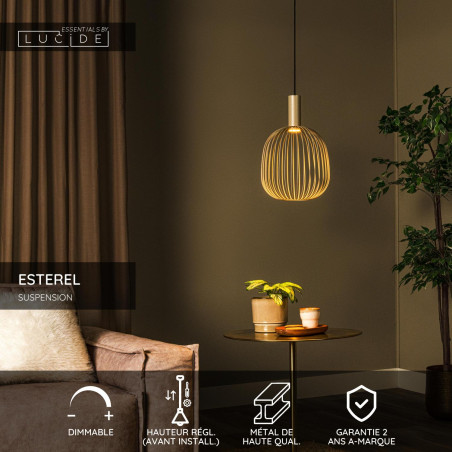 Lucide ESTEREL - Suspension - Ø 25 cm - 1xGU10 (MR11) - Taupe - Essential