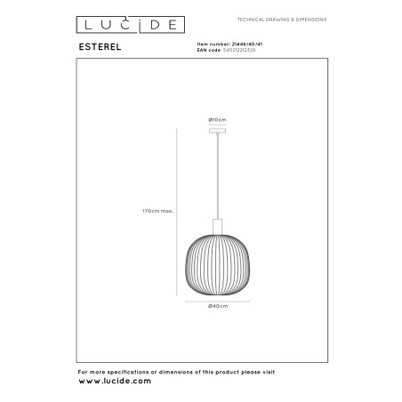 Lucide ESTEREL - Suspension - Ø 40 cm - 1xGU10 (MR16) - Taupe - Essential