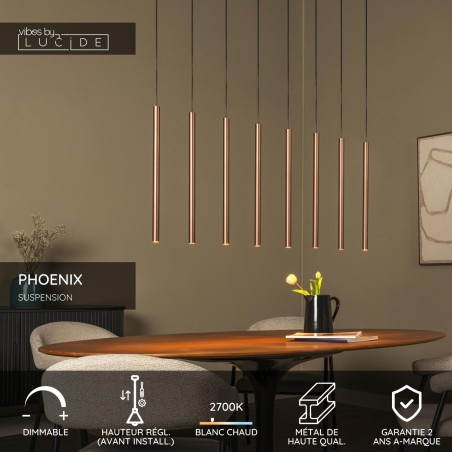 Lucide PHOENIX - Suspension - LED Dim. - G9 - 8x3W 2700K - Café - Vibes