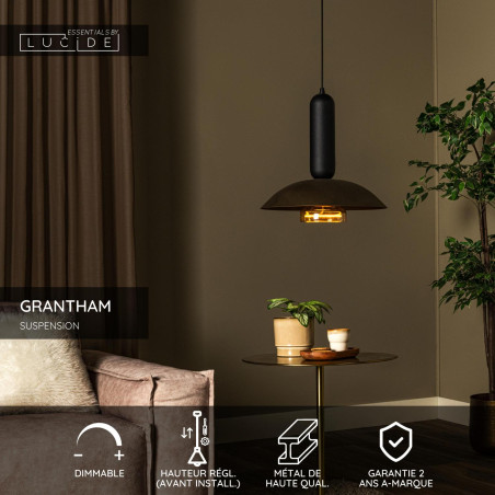 Lucide GRANTHAM - Suspension - Ø 40 cm - 1xE27 - Café - Essential