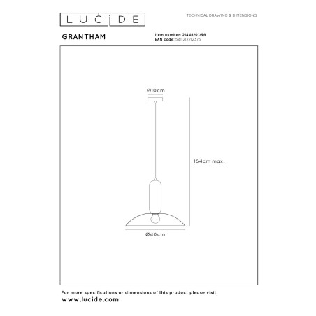 Lucide GRANTHAM - Suspension - Ø 40 cm - 1xE27 - Café - Essential