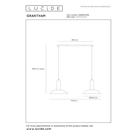 Lucide GRANTHAM - Suspension - 2xE27 - Café - Essential