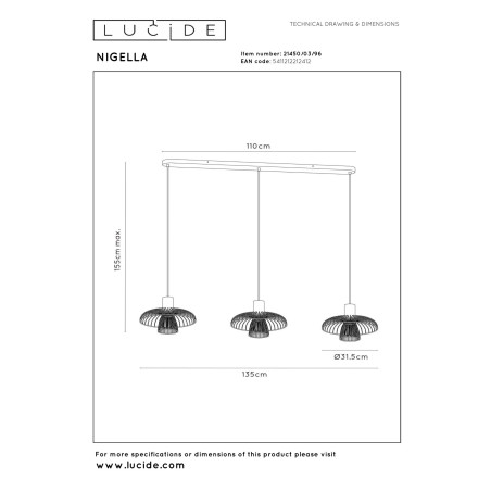 Lucide NIGELLA - Suspension - 3xGU10 (MR16) - Café - Essential