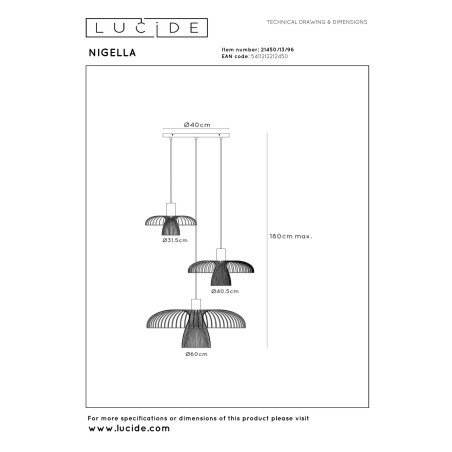Lucide NIGELLA - Suspension - Ø 76 cm - 3xGU10 (MR16) - Café - Essential