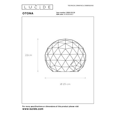 Lucide OTONA - Lampe de table - Ø 25 cm - 1xE27 - Noir