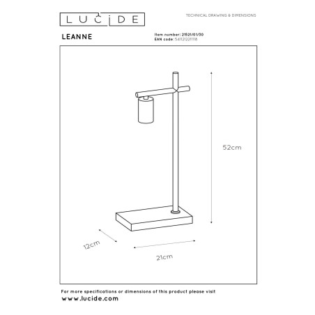 Lucide LEANNE - Lampe de table - 1xE27 - Noir