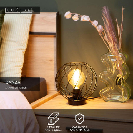 Lucide DANZA - Lampe de table - Ø 25 cm - 1xE27 - Noir