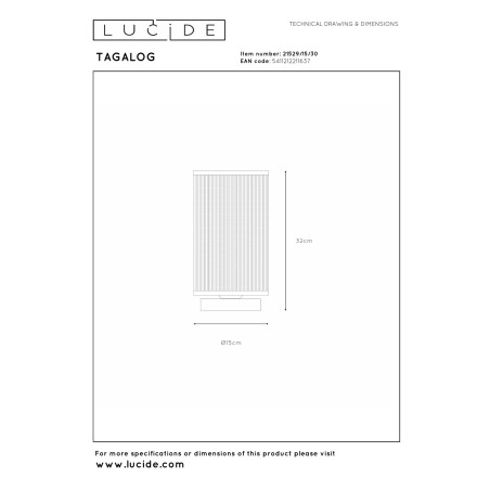 Lucide TAGALOG - Lampe de table - Ø 15 cm - 1xE27 - Noir