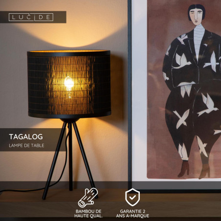 Lucide TAGALOG - Lampe de table - Ø 26 cm - 1xE27 - Noir