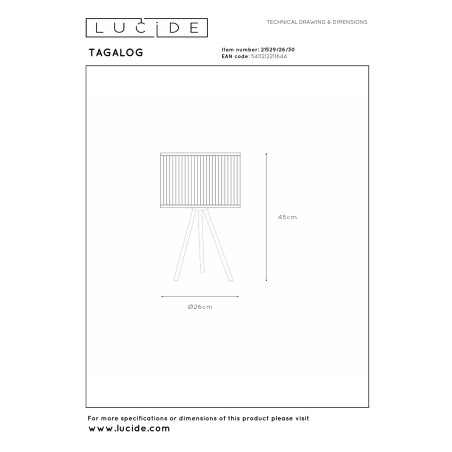 Lucide TAGALOG - Lampe de table - Ø 26 cm - 1xE27 - Noir