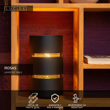 Lucide ROSAS - Lampe de table - Ø 16 cm - 1xE27 - Noir