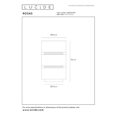 Lucide ROSAS - Lampe de table - Ø 16 cm - 1xE27 - Noir