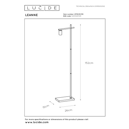 Lucide LEANNE - Lampadaire - 1xE27 - Noir
