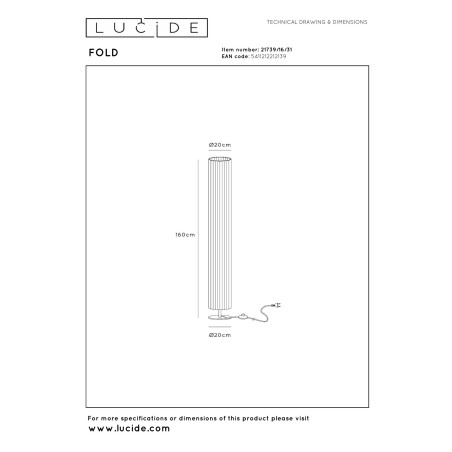 Lucide FOLD - Lampadaire - Ø 20 cm - 3xE27 - Blanc