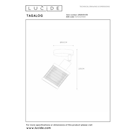 Lucide TAGALOG - Spot plafond - Ø 10 cm - 1xE27 - Noir