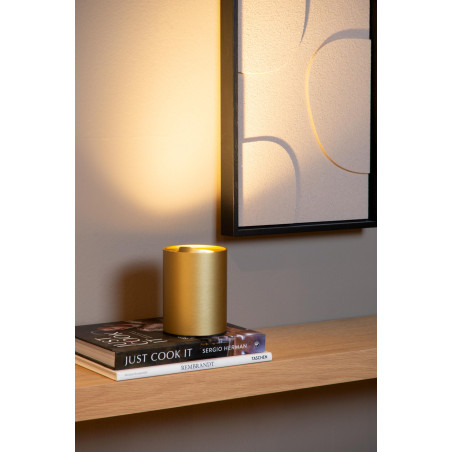 Lucide TUBE - Lampe de table - Ø 9,6 cm - LED 3 StepDim - GU10 (MR16) - 1x5W 2700K - Or Mat / Laiton