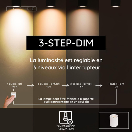 Lucide TUBE - Lampe de table - Ø 9,6 cm - LED 3 StepDim - GU10 (MR16) - 1x5W 2700K - Blanc