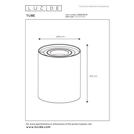 Lucide TUBE - Lampe de table - Ø 9,6 cm - LED 3 StepDim - GU10 (MR16) - 1x5W 2700K - Blanc