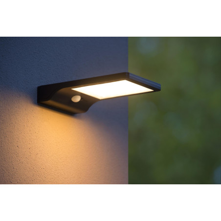 Lucide BASIC - Applique murale- Énergie Solaire - LED - 1x3W 2700K - IP44- Détecteur De Mouvement & Jour/Nuit - Noir