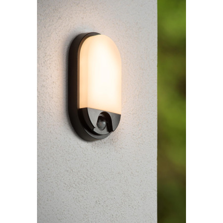 Lucide HUPS IR - Applique murale Intérieur/Extérieur - LED - 1x10W 3000K - IP54- Détecteur De Mouvement & Jour/Nuit - Noir