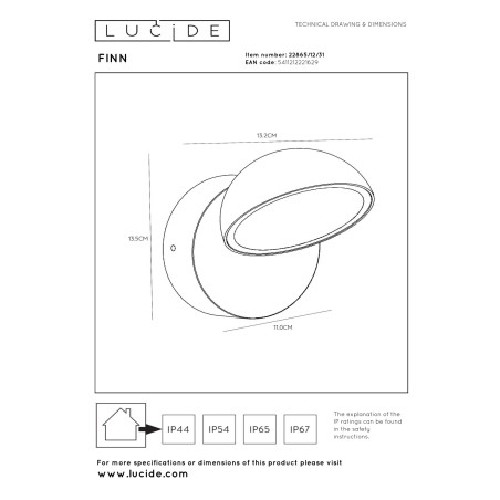 Lucide FINN - Applique murale Intérieur/Extérieur - LED - 1x12W 3000K - IP54 - Détecteur Jour/Nuit - Blanc