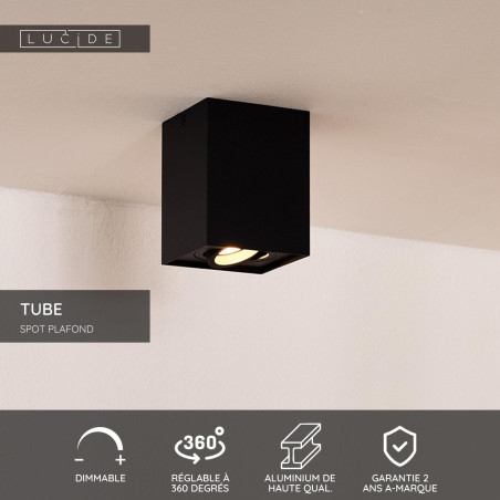 Lucide TUBE - Spot plafond - 1xGU10 (MR16) - Noir