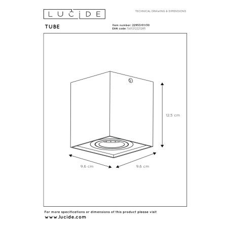 Lucide TUBE - Spot plafond - 1xGU10 (MR16) - Noir