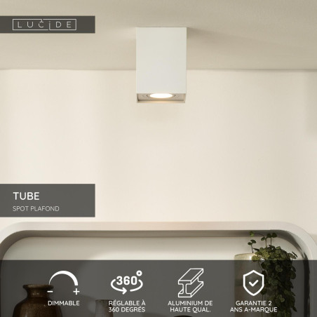 Lucide TUBE - Spot plafond - 1xGU10 (MR16) - Blanc