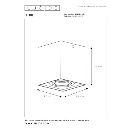 Lucide TUBE - Spot plafond - 1xGU10 (MR16) - Blanc