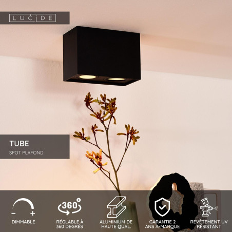 Lucide TUBE - Spot plafond - 2xGU10 (MR16) - Noir