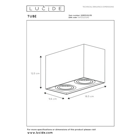 Lucide TUBE - Spot plafond - 2xGU10 (MR16) - Noir
