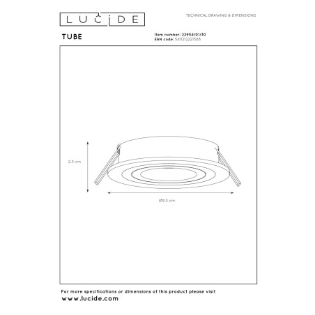 Lucide TUBE - Spot encastrable - Ø 9,2 cm - 1xGU10 (MR16) - Noir