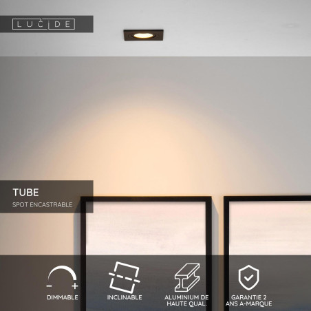 Lucide TUBE - Spot encastrable - 1xGU10 (MR16) - Noir
