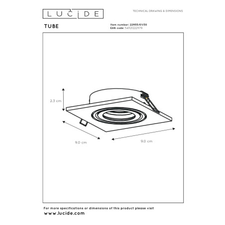 Lucide TUBE - Spot encastrable - 1xGU10 (MR16) - Noir
