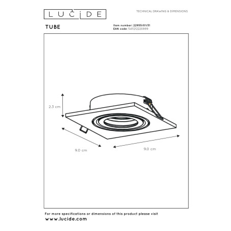 Lucide TUBE - Spot encastrable - 1xGU10 (MR16) - Blanc