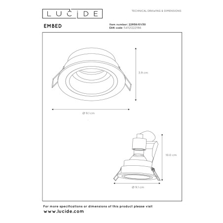 Lucide EMBED - Spot encastrable - Ø 9,1 cm - 1xGU10 (MR16) - Noir