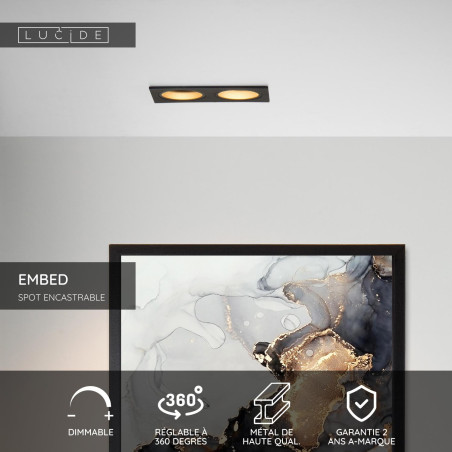 Lucide EMBED - Spot encastrable - 2xGU10 (MR16) - Noir