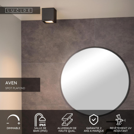 Lucide AVEN - Spot plafond Salle de bains - 1xGU10 (MR16) - IP65 - Noir