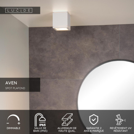 Lucide AVEN - Spot plafond Salle de bains - 1xGU10 (MR16) - IP65 - Blanc