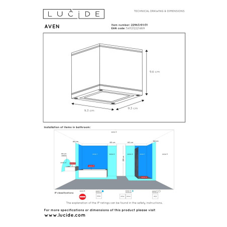 Lucide AVEN - Spot plafond Salle de bains - 1xGU10 (MR16) - IP65 - Blanc