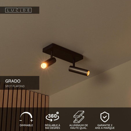 Lucide GRADO - Spot plafond - 2xGU10 (MR11) - Fer gris