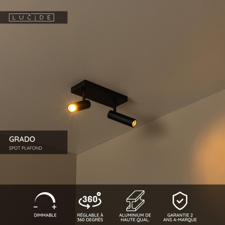 Lucide GRADO - Spot plafond - 2xGU10 (MR11) - Noir