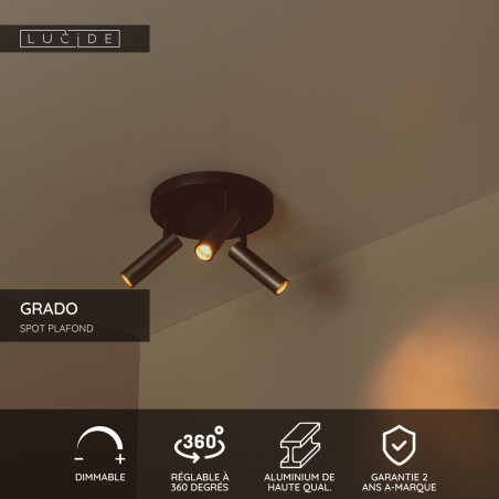 Lucide GRADO - Spot plafond - Ø 25 cm - 3xGU10 (MR11) - Fer gris