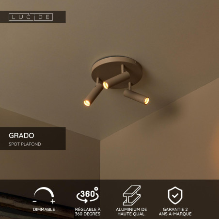 Lucide GRADO - Spot plafond - Ø 25 cm - 3xGU10 (MR11) - Taupe